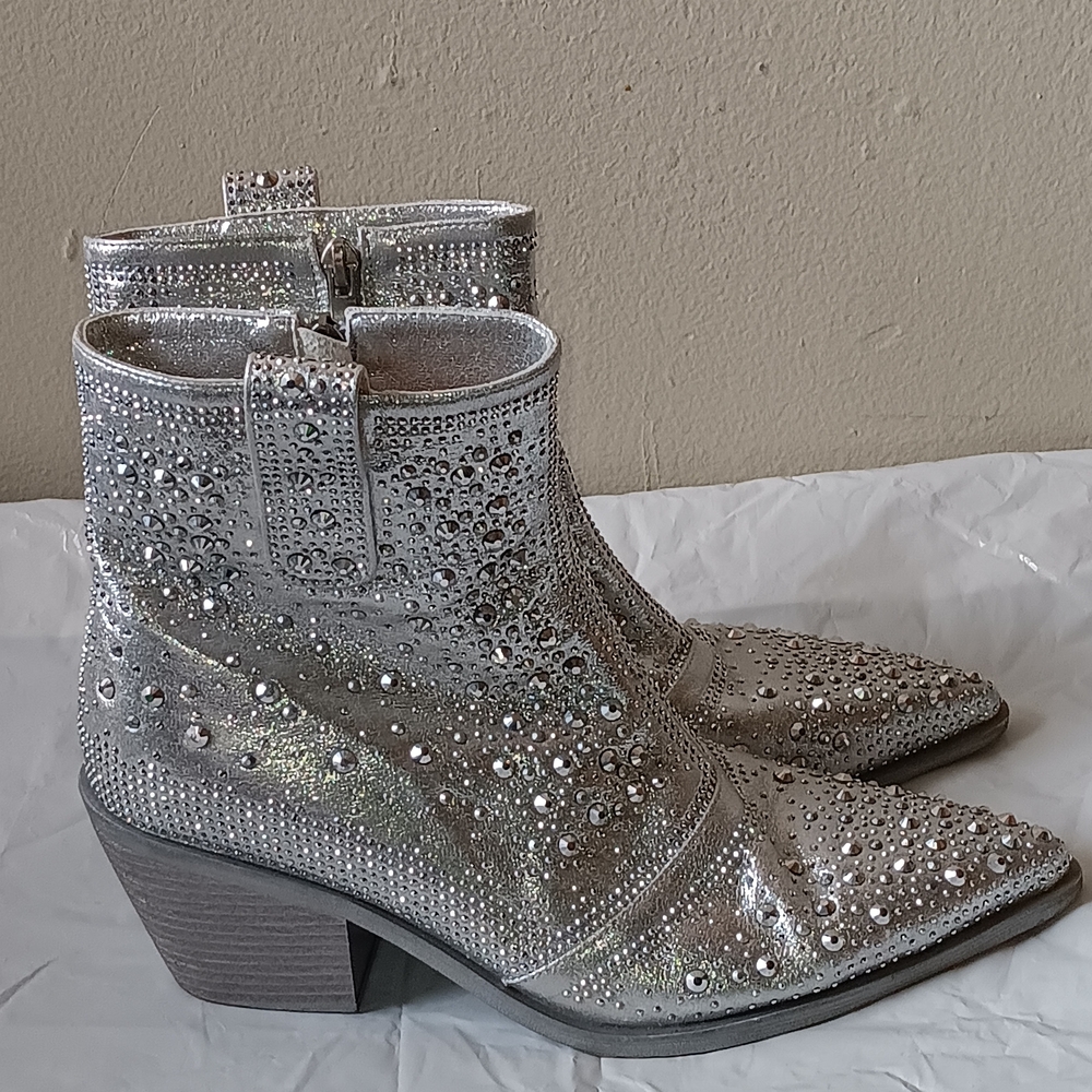 Silver Rhinestone Ankle Boots - Picture 2 of 8